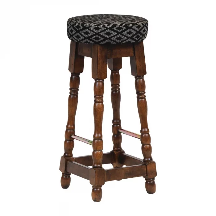 Classic Rubber Wood High Bar Stool with Black Diamond Seat (Pack of 2) - Image 1