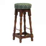 Classic Rubber Wood High Bar Stool with Green Diamond Seat (Pack of 2)