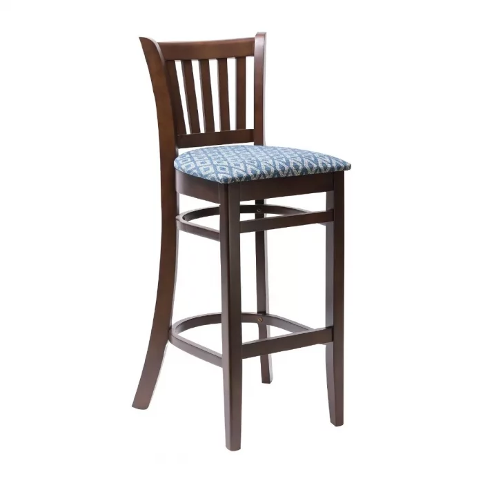 Manhattan Dark Walnut Bar Chair with Blue Diamond Padded Seat - Image 1