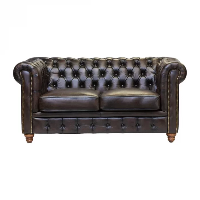 Chesterfield Leather Two-Seater Sofa Antique Brown - Image 1