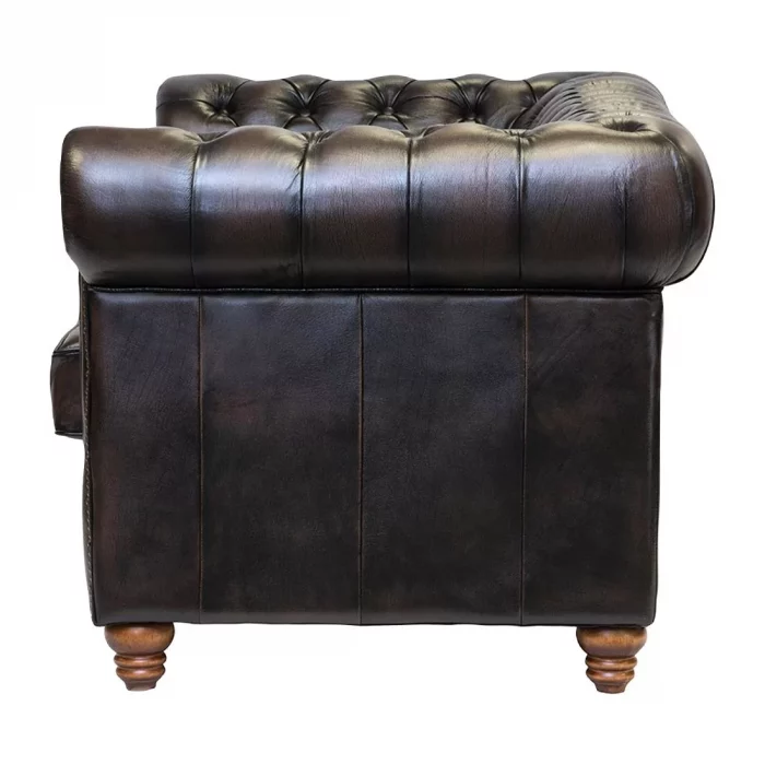 Chesterfield Leather Two-Seater Sofa Antique Brown - Image 3