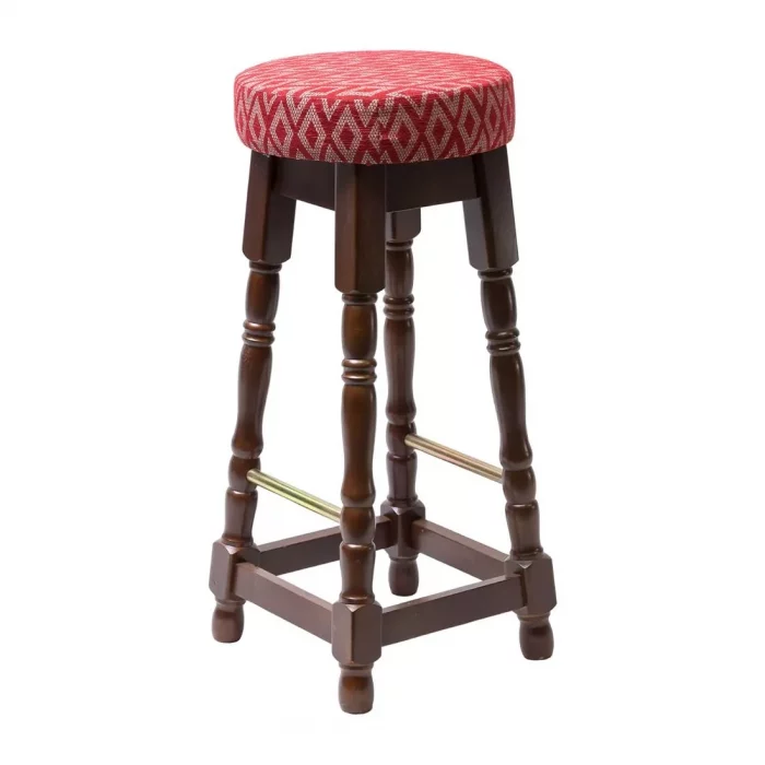 Classic Dark Wood High Bar Stool with Red Diamond Seat (Pack of 2) - Image 1