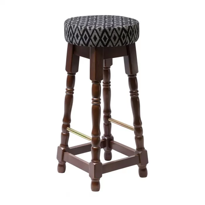 Classic Dark Wood High Bar Stool with Black Diamond Seat (Pack of 2) - Image 1