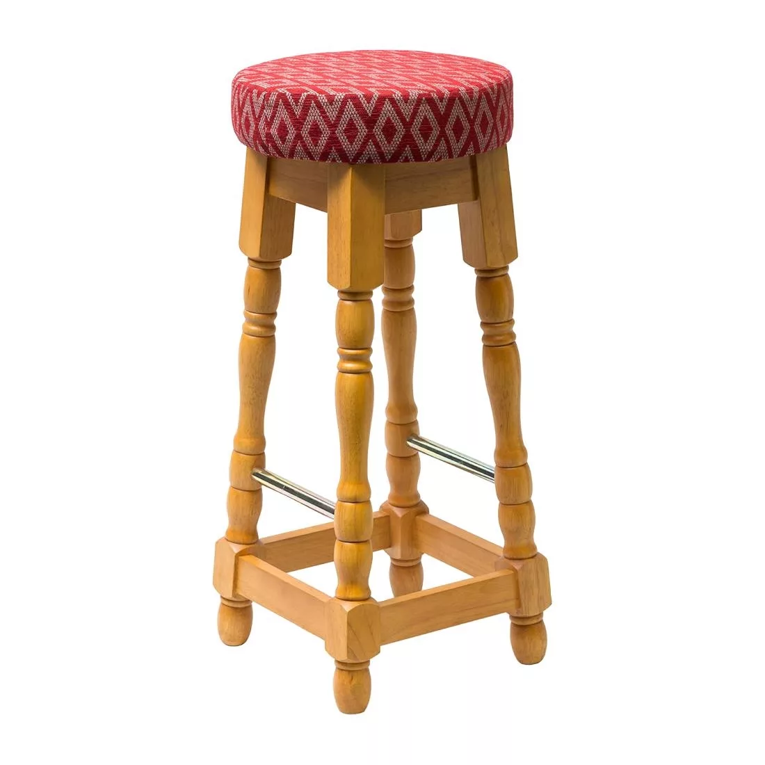 ft459_new-21.jpg Classic Soft Oak High Bar Stool with Red Diamond Seat (Pack of 2) - Image 1