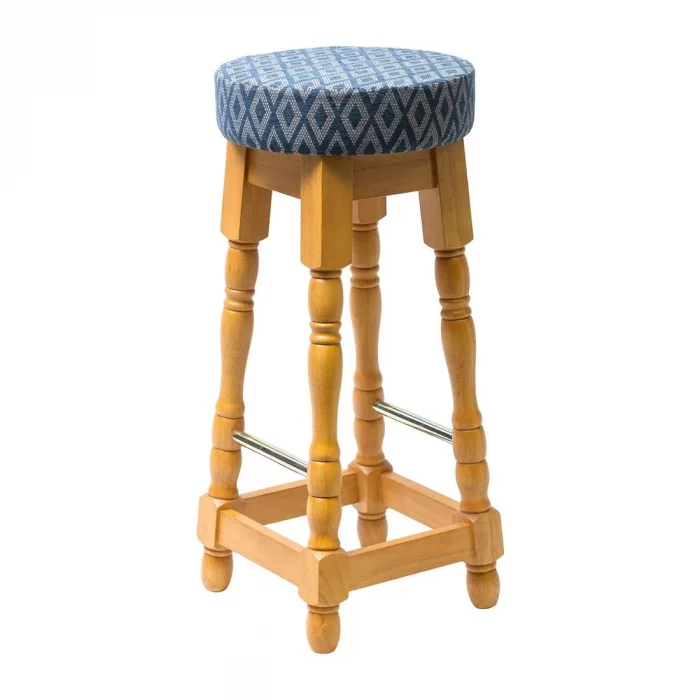 Classic Soft Oak High Bar Stool with Blue Diamond Seat (Pack of 2) - Image 1
