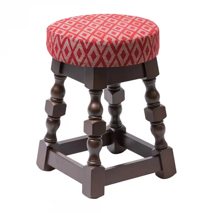 Classic Dark Wood Low Bar Stool with Red Diamond Seat (Pack of 2) - Image 1