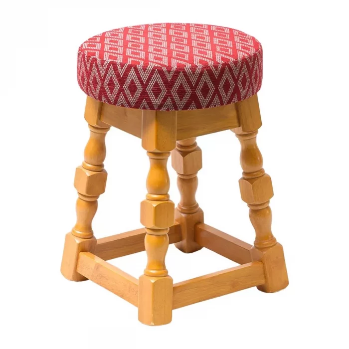Classic Soft Oak Low Bar Stool with Red Diamond Seat (Pack of 2) - Image 1