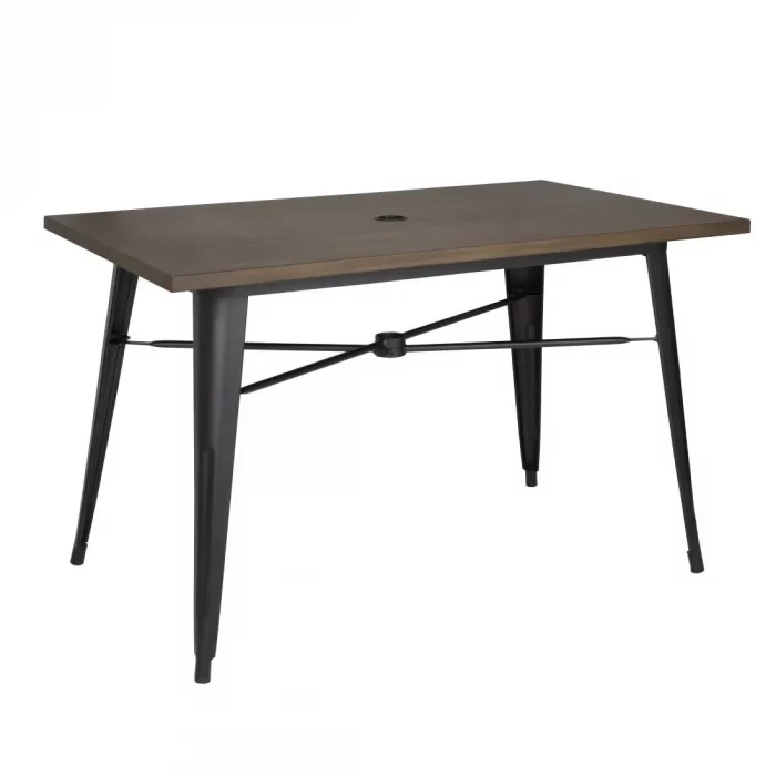 Bolero Complete Outdoor Aluminium Table 120x76x76cm - Dark Wood Effect Finish - Image 1