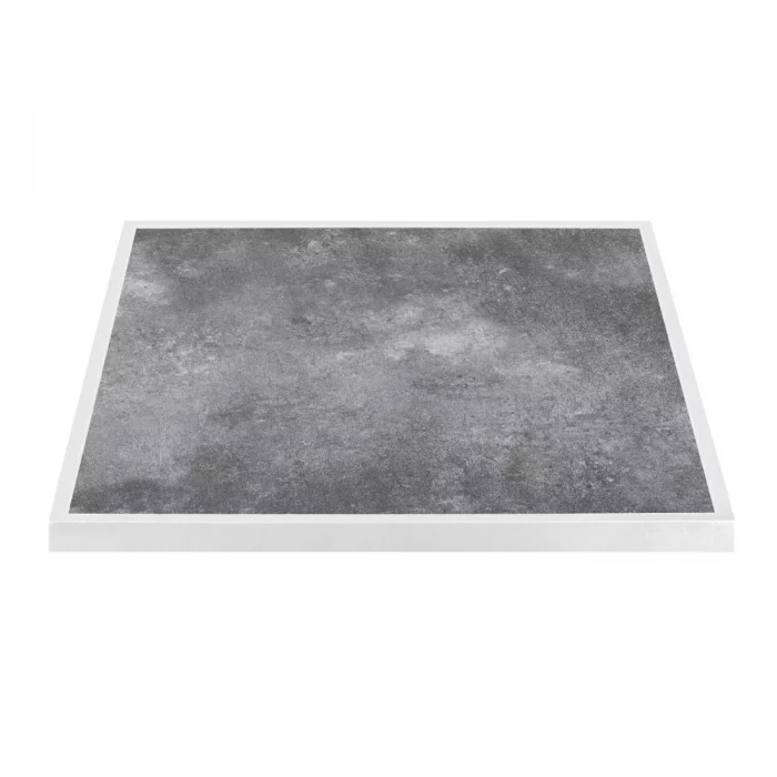 Bolero Dark Stone Effect Outdoor Tempered Glass Table Top White Trim - 700mm - Image 1