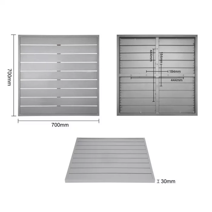 Bolero Aluminium Square Table Top Light Grey 700mm - Image 7