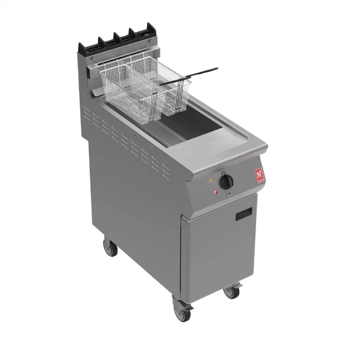 Falcon F900 Twin Basket Fryer with Fryer Angel on Castors Propane Gas - Image 1