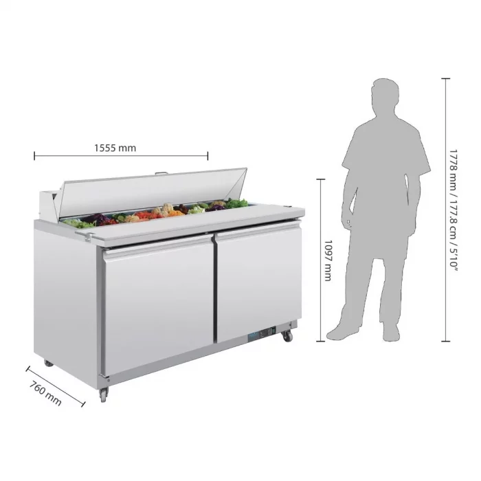 Polar U-Series Double Door Prep Counter Fridge 527Ltr - Image 2
