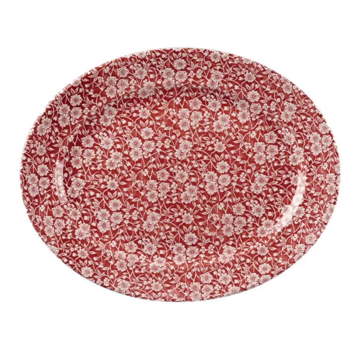 Churchill Vintage Prints Oval Dishes Cranberry Print 365mm (Pack of 6) - Image 1