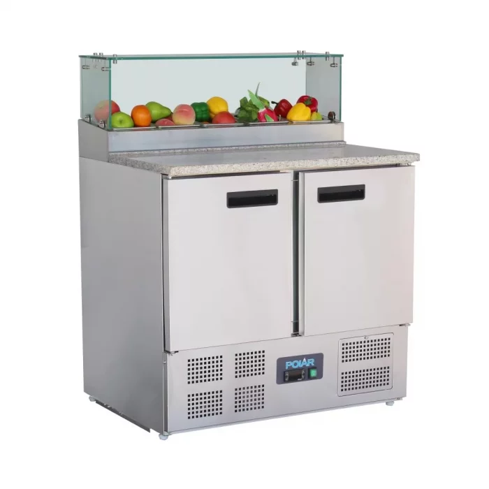 Polar G-Series 2 Door Pizza Prep Counter with Glass Sneeze Guard 256Ltr - Image 1