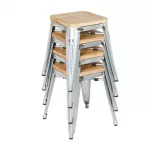 Bolero Bistro Low Stools with Wooden Seat Pad Galvanised Steel (Pack of 4) - Image 5