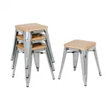 Bolero Bistro Low Stools with Wooden Seat Pad Galvanised Steel (Pack of 4) - Image 7