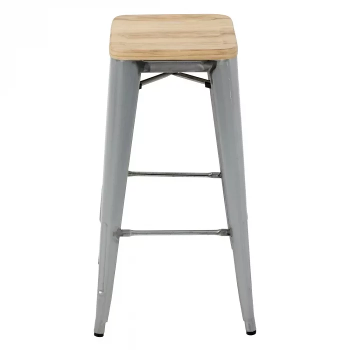 Bolero Bistro High Stools with Wooden Seat Pad Galvanised Steel (Pack of 4) - Image 3