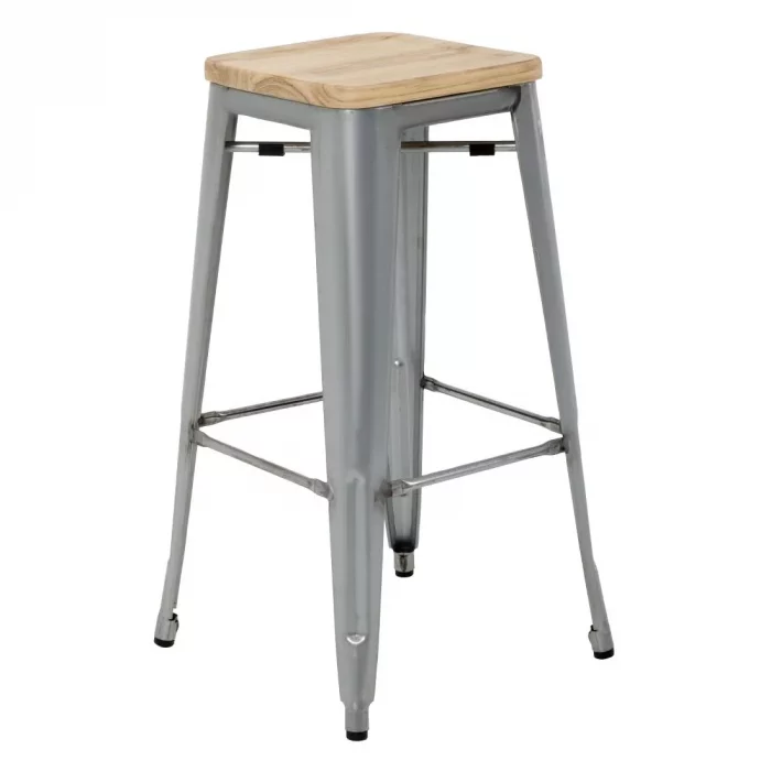 Bolero Bistro High Stools with Wooden Seat Pad Galvanised Steel (Pack of 4) - Image 5