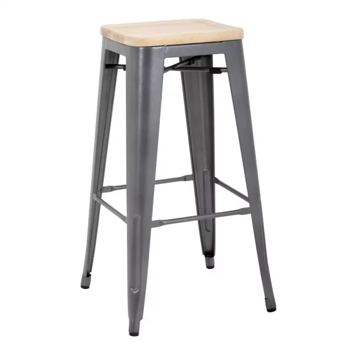 Bolero Bistro High Stools with Wooden Seat Pad Gun Metal (Pack of 4) - Image 3