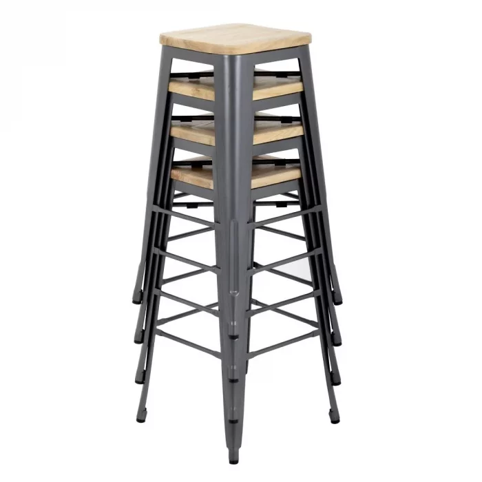 Bolero Bistro High Stools with Wooden Seat Pad Gun Metal (Pack of 4) - Image 8