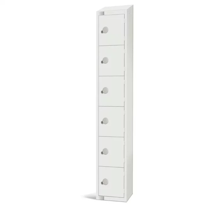 Elite Six Door Electronic Combination Locker with Sloping Top White - Image 1