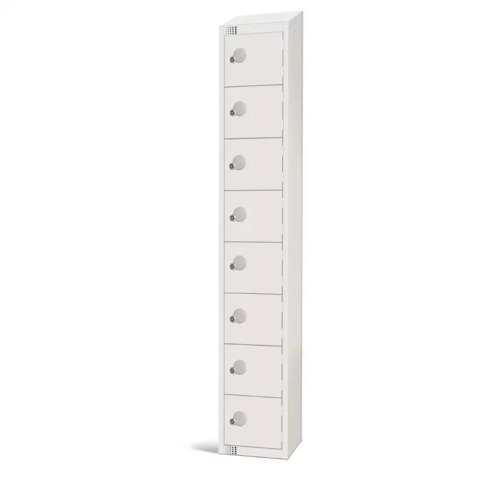 Elite Eight Door Camlock Locker with Sloping Top White - Image 1