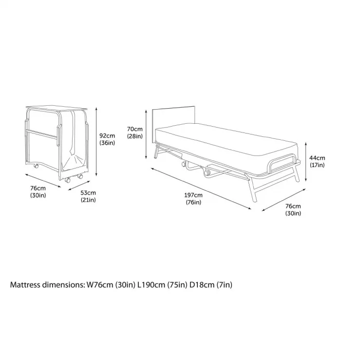 Jay-Be Contract Folding Bed with Water Resistant Mattress Single in Black Colour - Image 2
