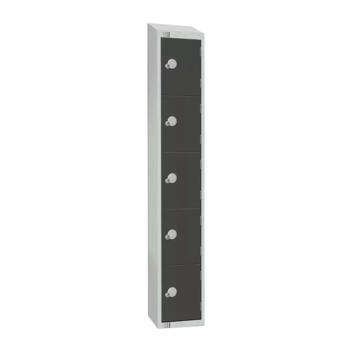 Elite Five Door Camlock Locker with Sloping Top Graphite Grey - Image 1