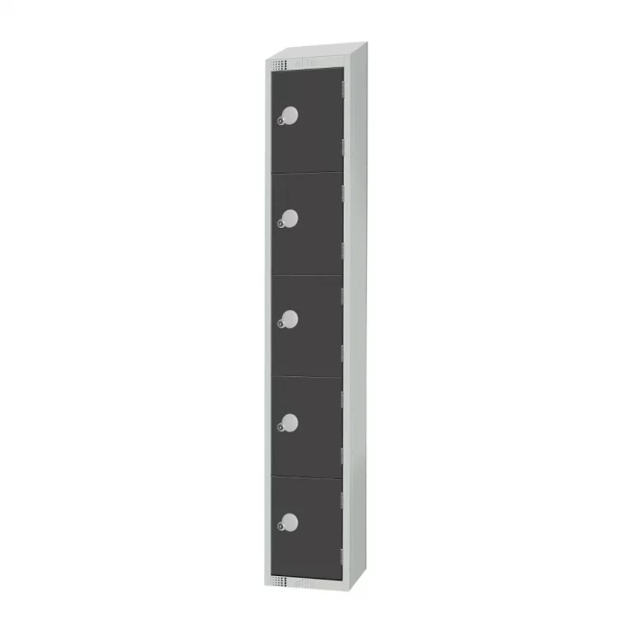 Elite Five Door Camlock Locker with Sloping Top Graphite Grey - Image 2