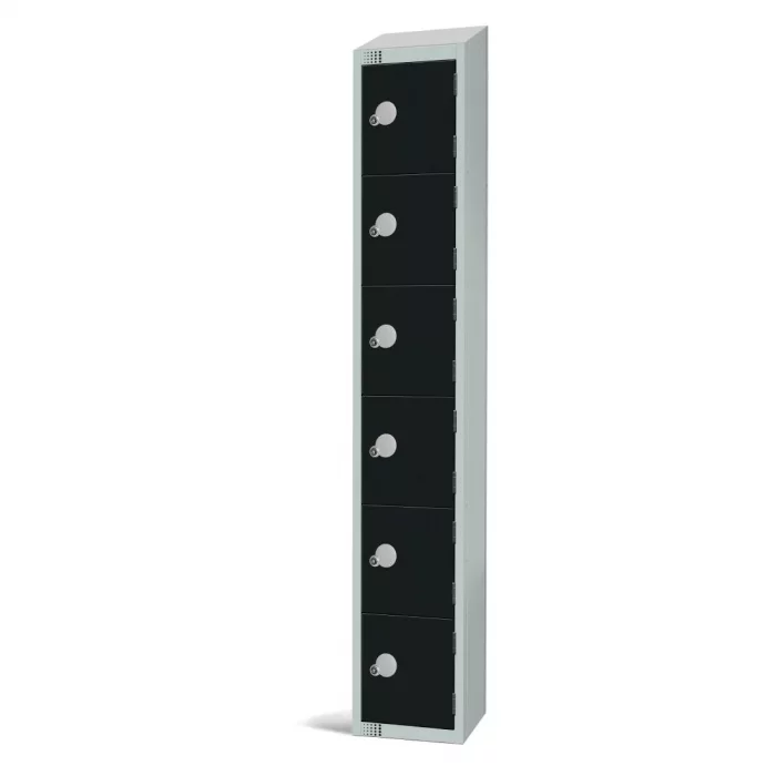 Elite Six Door Padlock Locker with Sloping Top Black. - Image 2
