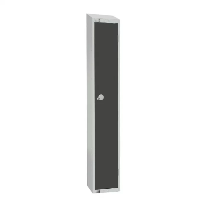Elite Single Door Coin Return Locker with Sloping Top Graphite Grey - Image 1