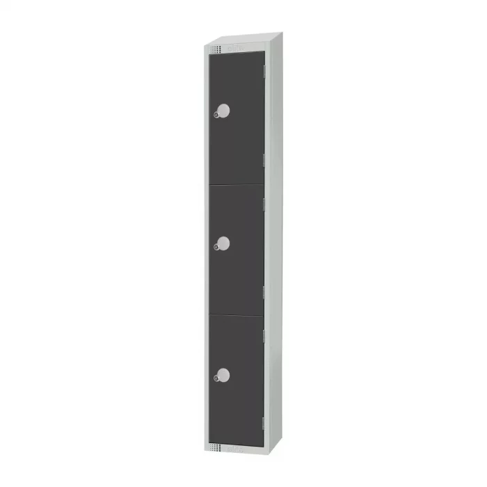 Elite Three Door Coin Return Locker with Sloping Top Graphite Grey - Image 3