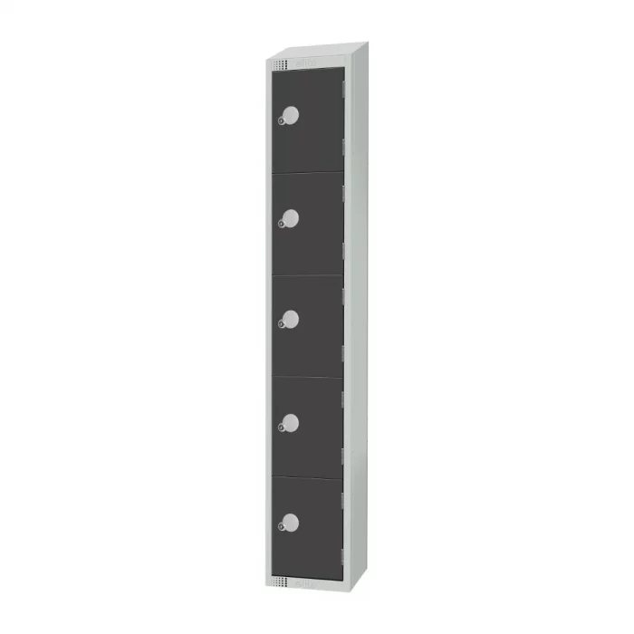 Elite Five Door Camlock Locker with Sloping Top Graphite Grey - Image 2
