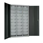 27 Tray High-Capacity Storage Cupboard - Dark Grey with Blue Trays