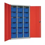 18 Tray High-Capacity Storage Cupboard - Red with Transparent Trays