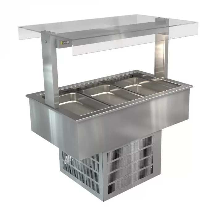 Cossiga Linear Series Drop-in Refrigerated Well w/Flat Top Sneeze Guard 1145mm - Image 1
