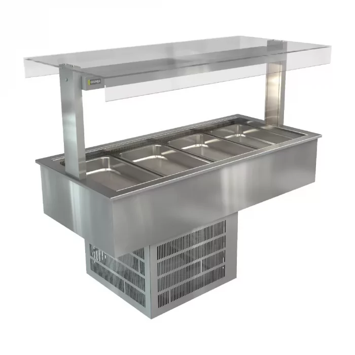 Cossiga Linear Series Drop-in Refrigerated Well w/Flat Top Sneeze Guard 1485mm - Image 1