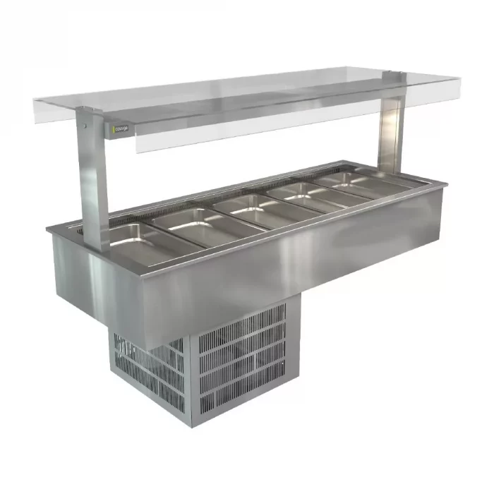 Cossiga Linear Series Drop-in Refrigerated Well w/Flat Top Sneeze Guard 1825mm - Image 1