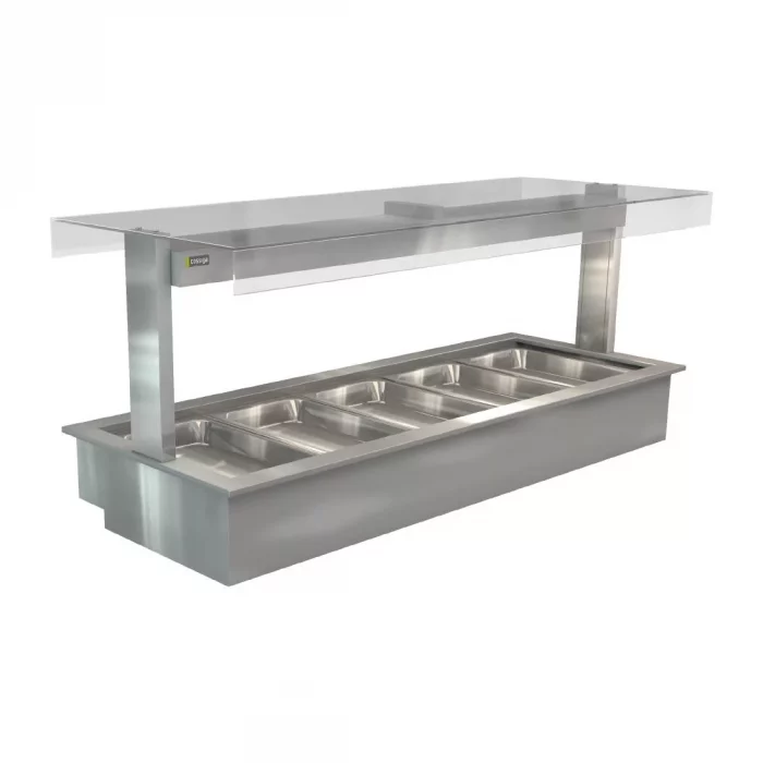 Cossiga Linear Series Drop-in Bain Marie 5x1/1GN w/Flat Top Sneeze Guard 1825mm - Image 1