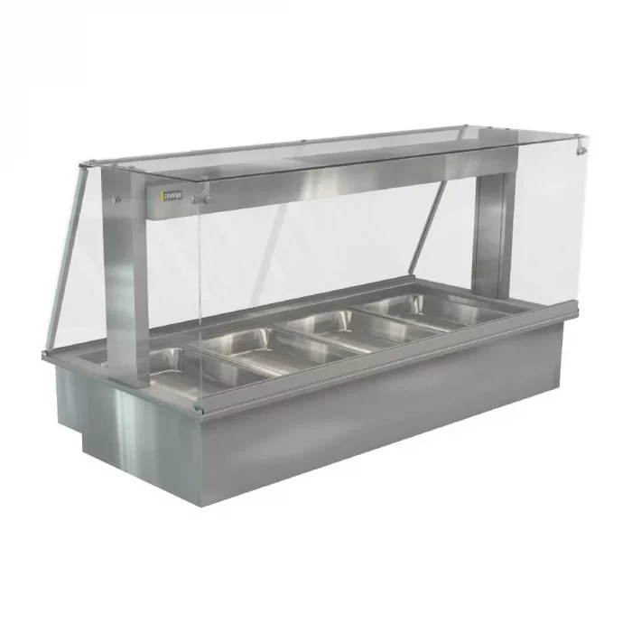 Cossiga Linear Series Drop-in Bain Marie 4x1/1GN w/Square Glass Assisted Service 1485mm - Image 1