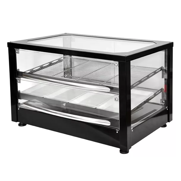 hw158_npi24.jpg Roller Grill Self Serve Heated Display Cabinet Black Finish WD780SN-SS - Image 1