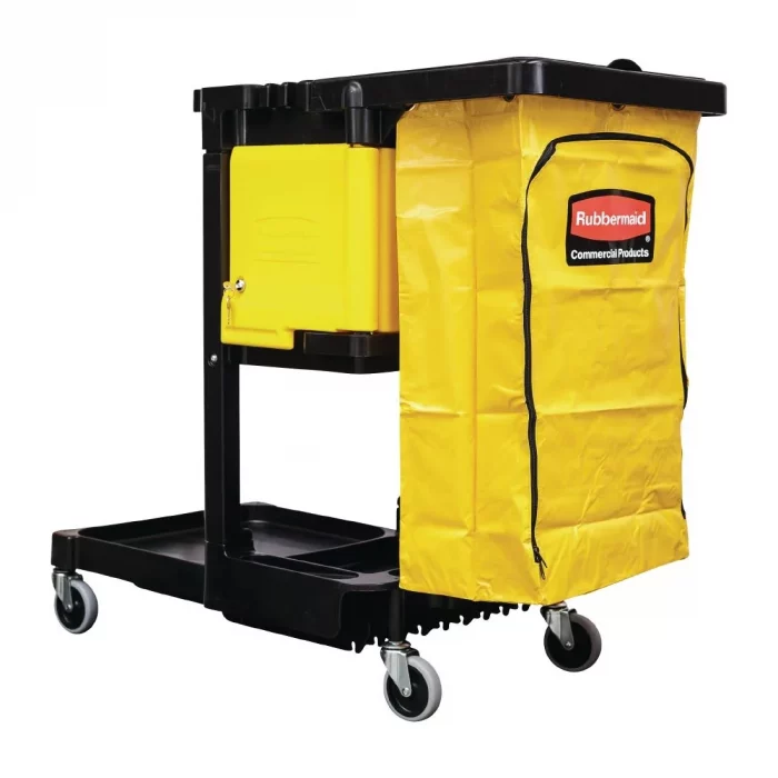 Rubbermaid Traditional Janitorial Cleaning Cart with Yellow Bag and Zip - Image 1