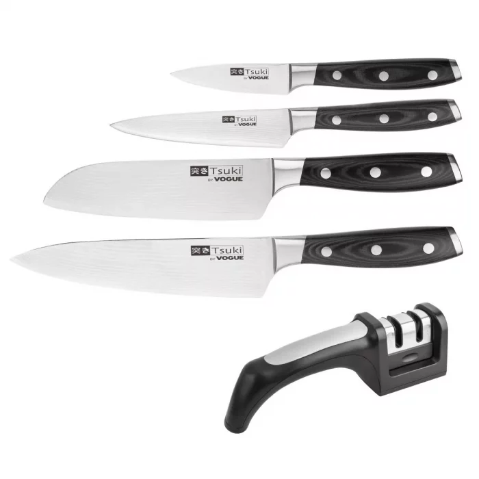 Vogue Tsuki Knife Set and Sharpener - Image 1