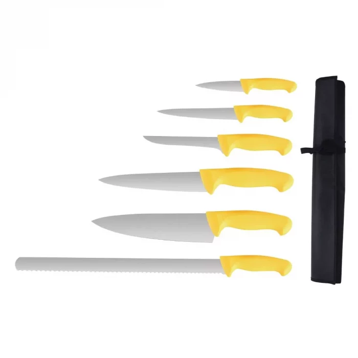 Vogue Yellow Handle 6 Piece Knife Set with Wallet - Image 1