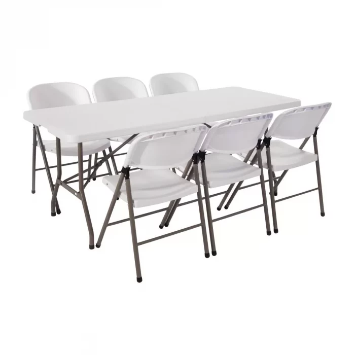 Special Offer Bolero PE Centre Folding Table 6ft with Six Folding Chairs - Image 1