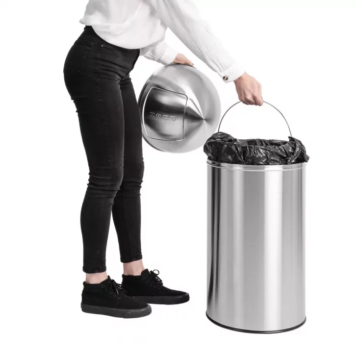 Bolero Stainless Steel Push Top Bullet Bin Silver 40Ltr - Image 5