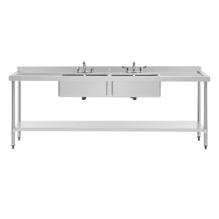 Vogue Stainless Steel Double Sink with Double Drainer 2400mm - Image 2