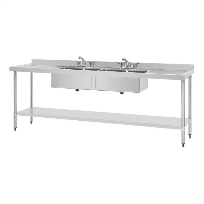Vogue Stainless Steel Double Sink with Double Drainer 2400mm - Image 1