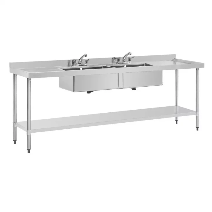 Vogue Stainless Steel Double Sink with Double Drainer 2400mm - Image 3