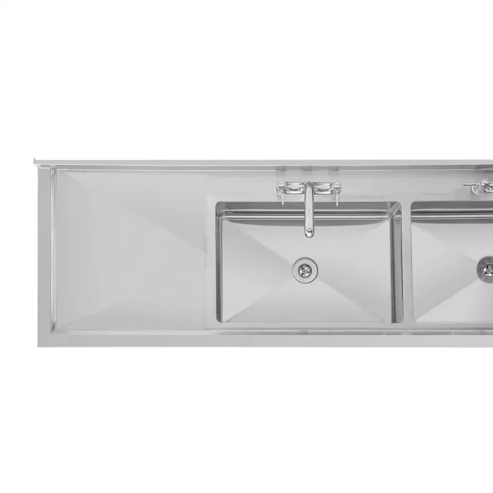 Vogue Stainless Steel Double Sink with Double Drainer 2400mm - Image 6